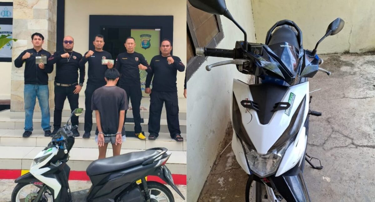Kolase foto tersangka yang ditangkap serta barang bukti sepeda motor yang diamankan polisi | Dok. Humas Polres Tanggamus.