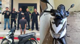 Kolase foto tersangka yang ditangkap serta barang bukti sepeda motor yang diamankan polisi | Dok. Humas Polres Tanggamus.