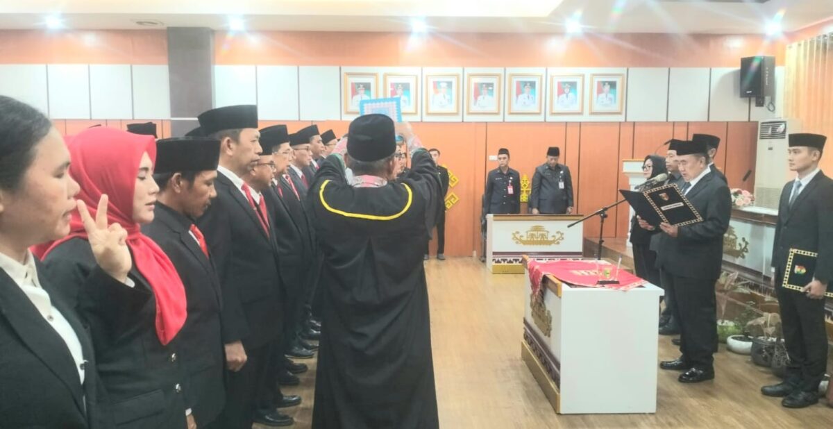 Pengambilan sumpah jabatan dalam rangkaian pelantikan 47 Pejabat di Pemkab Tanggamus, Jumat 6 Maret 2026 | Herdi/Media Prioritastv.com.