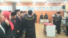Pengambilan sumpah jabatan dalam rangkaian pelantikan 47 Pejabat di Pemkab Tanggamus, Jumat 6 Maret 2026 | Herdi/Media Prioritastv.com.