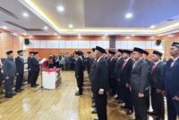 Bupati Tanggamus H. Moh. Saleh Asnawi saat melantik 47 pejabat di Aula Setdakab setempat, Jumat 6 Maret 2026 | Herdi/Media Prioritastv.com.