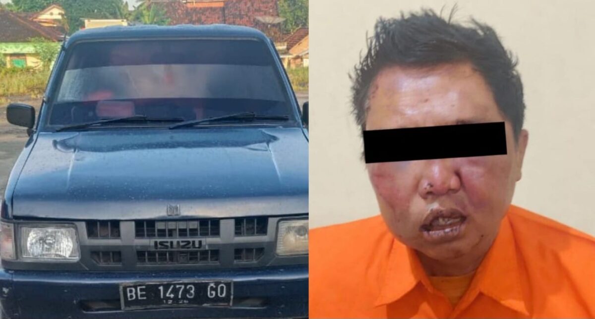Kolase foto barang bukti mobil milik korban dan tersangka yang diamuk massa usai tertangkap, Sabtu 7 Maret 2026 | Dok : Humas Polres Pringsewu.