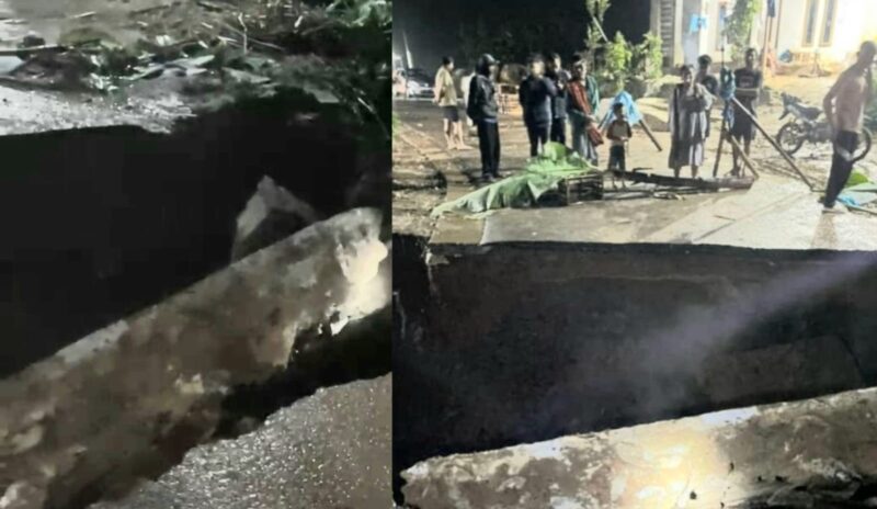 Kolase foto jembatan terputus sebelum dipasang jembatan sementara di Pekon Sirnagalih, Ulu Belu, Tanggamus, Minggu 8 Maret 2026, malam | ist/Media Prioritastv.com.