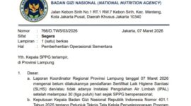Surat pemberitahuan penghentian sementara 60 SPPG di Lampung, Badan Gizi Nasional tanggal 7 Maret 2026 | Dok. BGN.