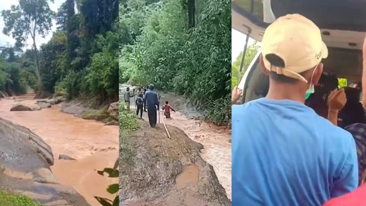 Kolase foto saat warga melakukan penyisiran di sungai Way Ilahan, Pulau Panggung dan saat korban dievakuasi menggunakan ambulance menuju rumah duka di Pekon Air Abang, Ulu Belu usai ditemukan, Senin 9 Maret 2026 | ist/Media Prioritastv.com.