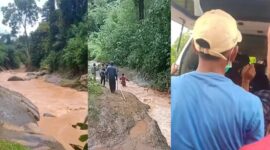 Kolase foto saat warga melakukan penyisiran di sungai Way Ilahan, Pulau Panggung dan saat korban dievakuasi menggunakan ambulance menuju rumah duka di Pekon Air Abang, Ulu Belu usai ditemukan, Senin 9 Maret 2026 | ist/Media Prioritastv.com.