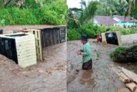Kondisi truk yang terseret banjir Way Sampang Turus, Wonosobo, Tanggamus, Kamis 12 Maret 2026 | ist/Media Prioritastv.com.