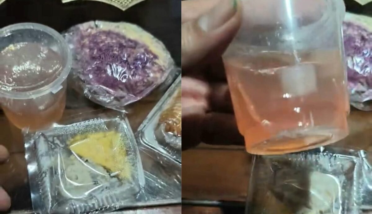 Tangkapan layar video viral yang menyebut MBG SDIT Teladan Kota Agung Tanggamus isi bakso yang disebut basi dan agar-agar mencair, Kamis 12 Maret 2026 | Dok. Netizen.