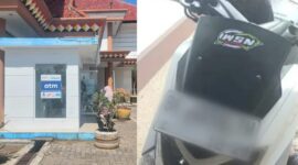 Kolase foto ATM Bank Lampung di Pemkab Tanggamus dan sepeda motor NMax yang tertukar pemotor lain, Jumat 13 Maret 2026 | ist/Media Prioritastv.com.