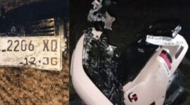 Kolase foto plat nomor polisi dan kondisi sepeda motor yang mengalami kerusakan parah usai kecelakaan, Sabtu 14 Maret 2026, malam | ist/Media Prioritastv.com.