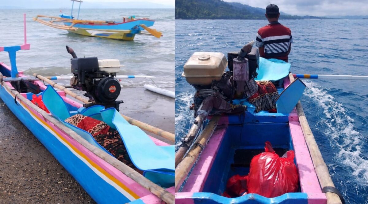 Kolase foto saat pasien Wijiati terbaring di dalam perahu kecil dan saat perjalanan menyebrangi lautan teluk semaka, Tanggamus, Senin 23 Maret 2026 | ist/Media Prioritastv.com.
