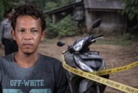 Tersangka DI yang berhasil ditangkap dan ilustrasi motor sewa yang digadaikannya.