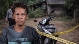 Tersangka DI yang berhasil ditangkap dan ilustrasi motor sewa yang digadaikannya.