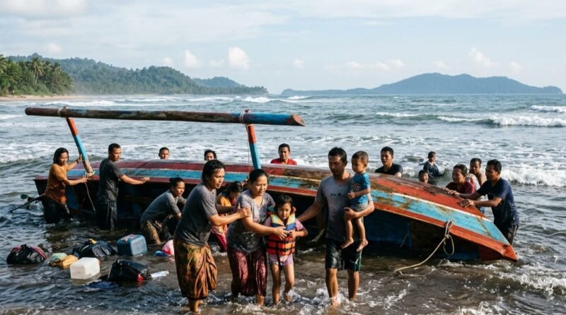 Foto ilustrasi, terbaliknya kapal jukung di Pelabuhan Tembakak, Pesisir Barat, Lampung, Rabu 25 Maret 2026 |