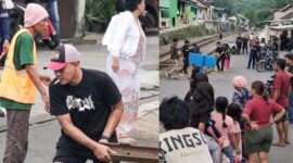 Kolase foto saat seorang warga mengangkat besi dan sejumlah warga melakukan perbuatan serupa, Rabu 25 Maret 2026 | Dok. Tangkapan Layar.