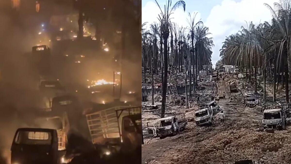 Kolase foto saat peristiwa kebakaran dan usai api padam di lokasi HGU PT Hidoli Desa Tanjung Dalam Kecamatan Keluang Kabupaten Banyuasin, Sumatera Selatan |