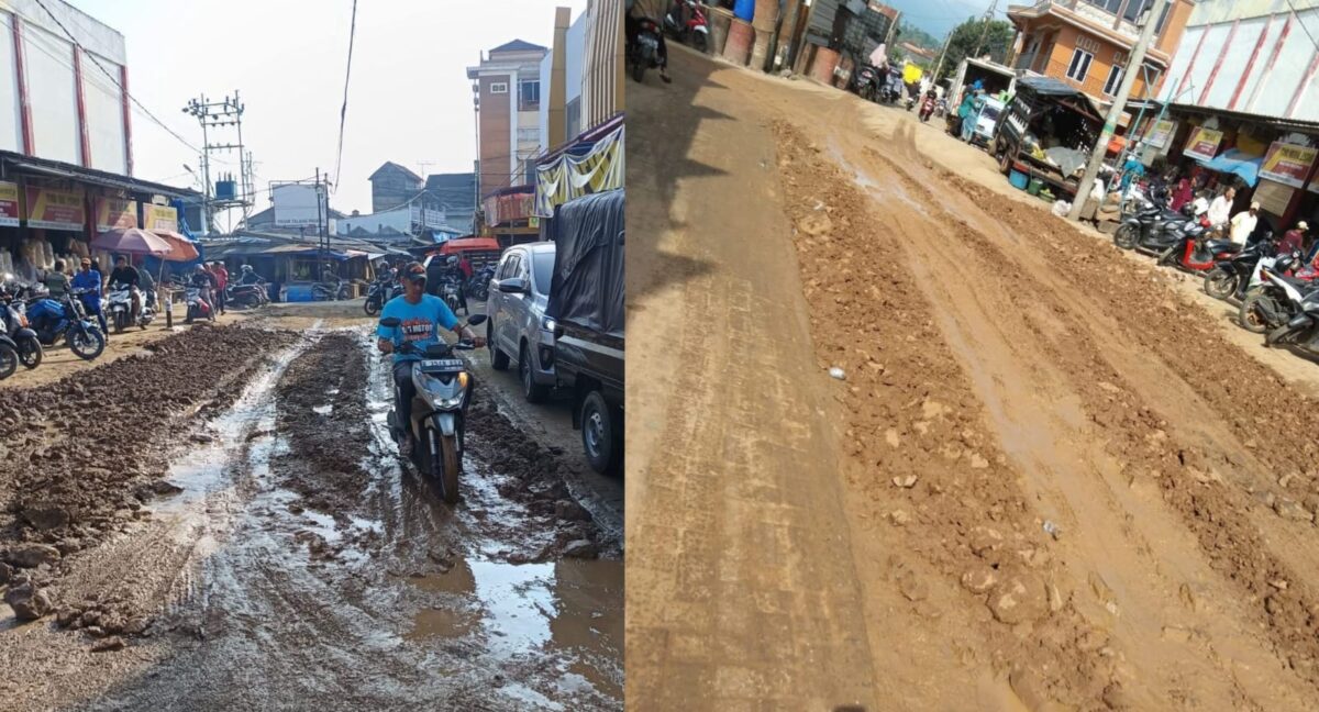 Kolase foto saat jalan di Pasar Talang Padang Tanggamus kondisi becek dan saat kondisi kering yang diabadikan warga |