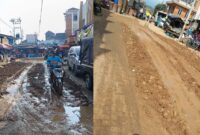 Kolase foto saat jalan di Pasar Talang Padang Tanggamus kondisi becek dan saat kondisi kering yang diabadikan warga |