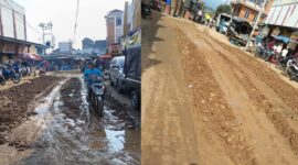 Kolase foto saat jalan di Pasar Talang Padang Tanggamus kondisi becek dan saat kondisi kering yang diabadikan warga |