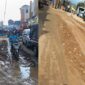 Kolase foto saat jalan di Pasar Talang Padang Tanggamus kondisi becek dan saat kondisi kering yang diabadikan warga |