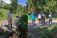 Kolase foto Anggota DPRD Tanggamus Irsi Jaya saat meninjau jalan ambrol penghubung 6 pekon yang berada di Pekon Pulau Panggung, Kamis 2 April 2026 | ist/Media Prioritastv.com.