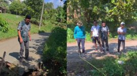 Kolase foto Anggota DPRD Tanggamus Irsi Jaya saat meninjau jalan ambrol penghubung 6 pekon yang berada di Pekon Pulau Panggung, Kamis 2 April 2026 | ist/Media Prioritastv.com.