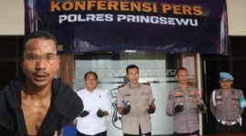 Konferensi pers penangkapan buronan Curannor yang kabur saat hendak dioperasi di RSUD Pringsewu dan (insert) tersangka Suradi yang telah dijebloskan ke sel tahanan, Senin 6 April 2026 | Samuel/Media Prioritastv.com.