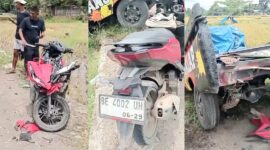 Kolase foto sepeda motor korban 3 saudari kembar dan mobil pickup L300 yang mengalami ringsek usai kecelakaan di Jalinbar Krandegan, Gadingrejo, Pringsewu, Selasa 7 April 2026 | ist/Media Prioritastv.com.
