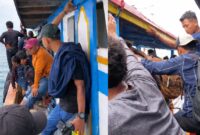 Kolase foto saat para penumpang menunggu bantuan datang dan saat berpindah tempat ke kapal penolong, Kamis 9 April 2026 | ist/Media Prioritastv.com.