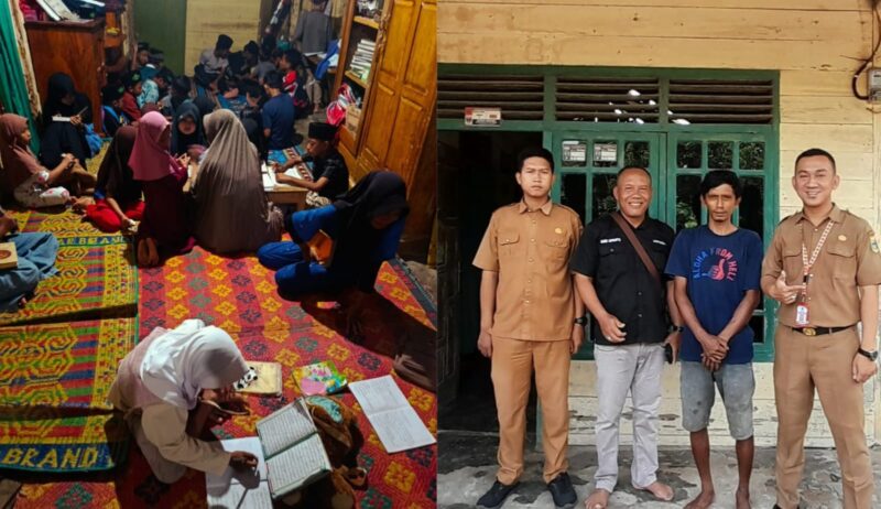 Kolase foto saat rumah Destri dipenuhi oleh anak-anak yang sedang mengaji dan tim survey dinas PUPR mendatanginya di Pekon Sridadi, Wonosobo, Tanggamus, Sabtu 11 April 2026 | Sumentri/Media Prioritastv.com.