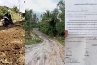 Kolase foto kondisi tanjakan makam dan jalan di Pekon Talang Beringin, Pulau Panggung, Tanggamus dan surat permohonan bantuan yang beredar di media sosial, Minggu 11 April 2026 | ist/Media Prioritastv.com.