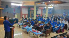 Ketua DPD PAN Tanggamus saat memberikan sambutan dalam rangkaian Muscab di  Ballroom Hotel 21 Gisting, Minggu 19 April 2026 | Sahbuddin/Media Prioritastv.com.