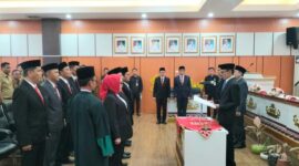 Persiapan pengambilan sumpah jabatan kepada 9 pejabat yang dilantik oleh Wakil Bupati Tanggamus di Aula Pemkab setempat, Senin 20 April 2026 | Herdi/Media Prioritastv.com.