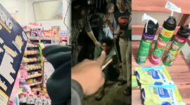 Kolase foto pintu Alfamart Pringsewu Timur yang pecah dan saat pelaku diamankan massa serta barang bukti yang berhasil disita polisi, Jumat 24 April 2026, malam | ist/Media Prioritastv.com.