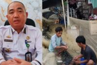 Kadis Perikanan Tanggamus, Darma Setiawan saat memberikan keterangan pers dan saat sejumlah nelayan memperbaiki jaring di Lingkungan Kapuran, Kelurahan Pasar Madang, Kota Agung, Tanggamus, Jumat 24 April 2026 | Herdi/Media Prioritastv.com.