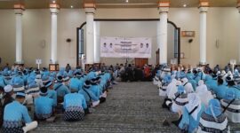 Para jamaah haji Tanggamus sebelum dilepas Bupati di Islamic Center Kota Agung, Kamis 7 Mei 2026 | Herdi/Media Prioritastv.com.