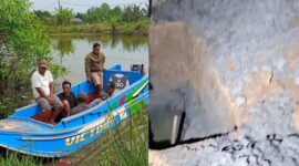 Kolase foto saat jenazah Ratwon disebrangkan menggunakan perahu di Tulang Bawang dan penggalian makamnya di Pekon Sri Kuncoro Semaka, Minggu 10 Mei 2026 | ist/Media Prioritastv.com.