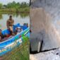 Kolase foto saat jenazah Ratwon disebrangkan menggunakan perahu di Tulang Bawang dan penggalian makamnya di Pekon Sri Kuncoro Semaka, Minggu 10 Mei 2026 | ist/Media Prioritastv.com.