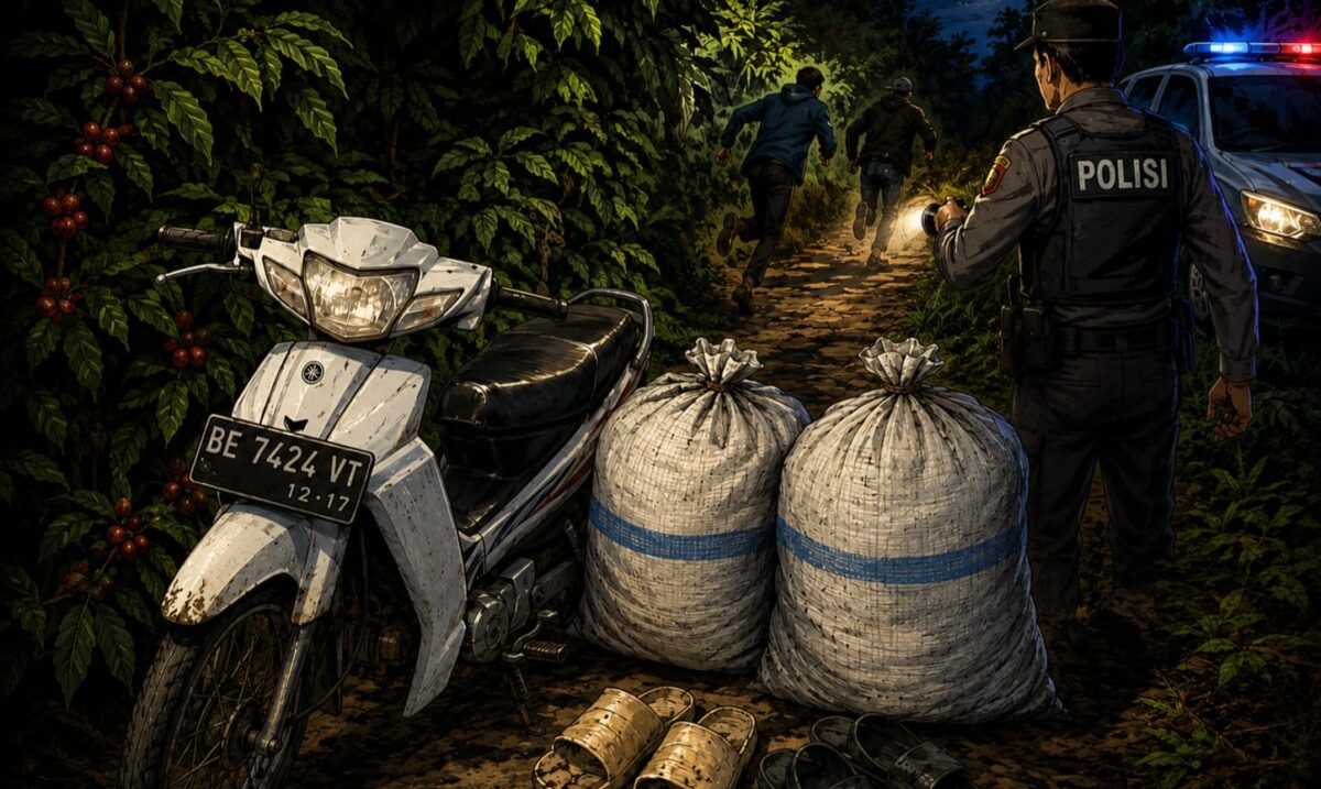 Ilustrasi jenis sepeda motor dan plat yang diamankan petugas Polsubsektor Ulu Belu Tanggamus bersama 2 karung kopi di Pekon Gunung Tiga saat dua terduga pencuri kabur, Minggu 17 Mei 2026, dinihari.