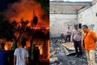 Kolase foto saat kebakaran kantor pekon Sridadi, Wonosobo, Tanggamus dan saat polisi melakukan olah TKP, Rabu 20 Mei 2026 | ist/Media Prioritastv.com.
