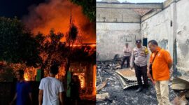 Kolase foto saat kebakaran kantor pekon Sridadi, Wonosobo, Tanggamus dan saat polisi melakukan olah TKP, Rabu 20 Mei 2026 | ist/Media Prioritastv.com.