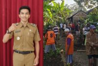 Kolase foto kepala desa Medayu, Anugeah Elan Septian dan saat warga Desa Medayu, Wanadadi, Banjarnegara, Jawa Tengah ketika gotong royong, Minggu 24 Mei 2026 | Faisal/Media Prioritastv.com.