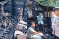 Kolase foto dua motor korban yang ludes terbakar dan saat polisi melakukan identifikasi, Jumat 29 Mei 2026 | Dok. Humas Polres Tanggamus.