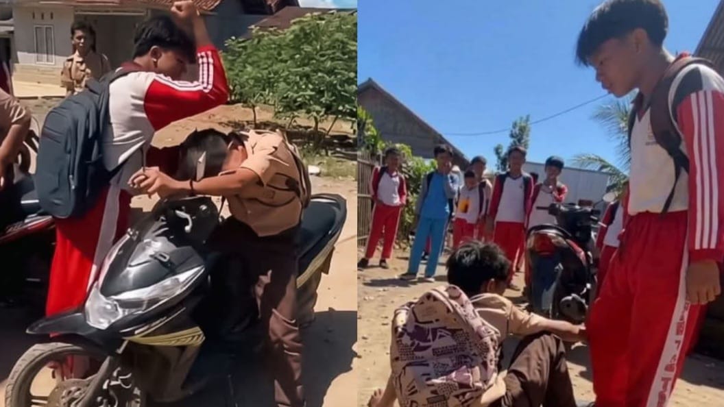 Kolase foto saat korban mendapatkan pemukulan oleh pelaku dalam video viral yang beredar | Tangkapan Layar Video.