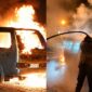 Kolase foto saat angkot terbakar hebat dan penanganan Damkar di sekitar jembatan Sekampung, Sukoharjo, Pringsewu, Sabtu 30 Mei 2026, malam | ist/Media Prioritastv.com.