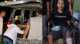 Kolase foto saat korban Tomas dievakuasi ke RS Bhayangkara dan setelah terduga pelaku ditangkap serta dihadiahi timah panas di kaki kirinya yang beredae di media sosial, Senin 1 Juni 2026 | ist/Media Prioritastv.com.