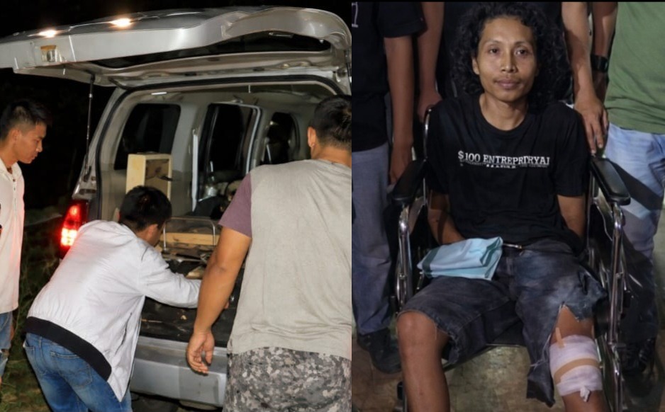 Kolase foto saat korban Tomas dievakuasi ke RS Bhayangkara dan setelah terduga pelaku ditangkap serta dihadiahi timah panas di kaki kirinya yang beredae di media sosial, Senin 1 Juni 2026 | ist/Media Prioritastv.com.