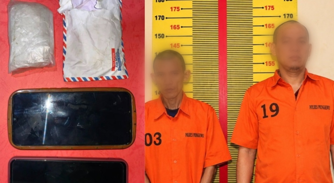 Kolase foto barang bukti yang disita polisi dan dua tersangka yang ditangkap di Pringsewu, Minggu 31 Mei 2026 lalu | Dok. Humas Polres Pringsewu.