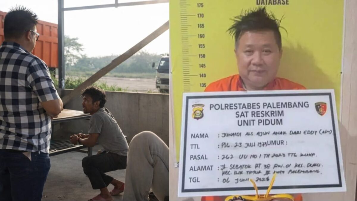 Kolase foto saat korban mengalami pemukulan berulangkali yang videonya viral dan saat tersangka ditangkap Polrestabes Palembang, Sabtu 6 Juni 2026 | ist/Media Prioritastv.com.