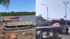 Kolase foto saat Tsunami yang sampai di wilayah Atinggola, Gorontalo Utara, Gorontalo dan irine peringatan tsunami dibunyikan di gedung Bele Li Mbui, Jalan Sultan Hasanuddin, Tenda, Kecamatan Hulonthalangi, Kota Gorontalo, Senin 8 Juni 2026 | ist/Media Prioritastv.com.